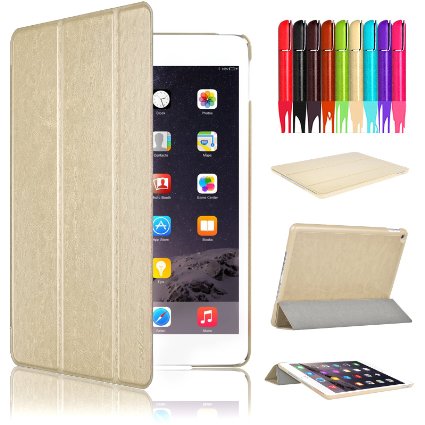 iPad Air 2 Case - Swees® PU Leather Smart Cover Case for Apple iPad Air 2 (2014 Released) With Magnetic Auto Wake & Sleep Function - Gold (2-Year Manufacturer Warranty from Swees)