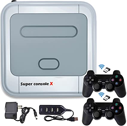 Super Console X, Retro Classic Video Game Consoles,Built in 50,000  Games,54  Emulators for 4K TV HD/AV Output,with Dual Wireless 2.4G Controllers Gamepads,Support WIFI/LAN,Up to 5 Players (X 256G)