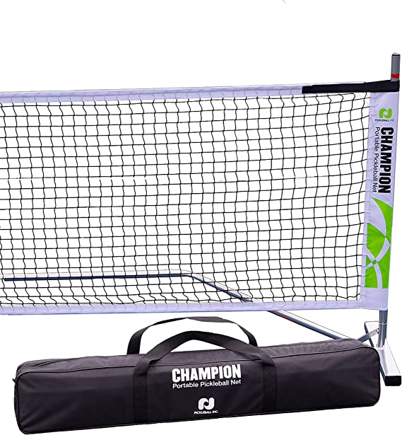 Champion Portable Pickleball Net System | Regulation Size 22 Foot Length | Snap Together Steel Frame with Net and Carry Bag | Easy Assembly