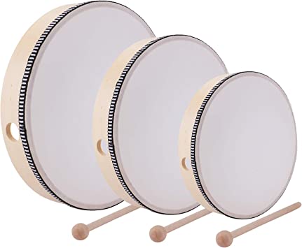 Foraineam 12 Inch & 10 Inch & 8 Inch Hand Drum Percussion Wood Frame Drum with Drum Stick