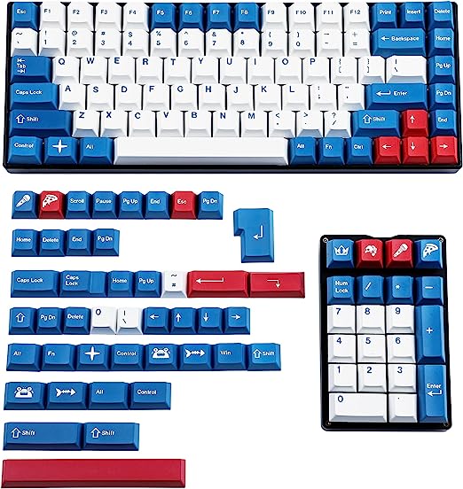 143 Wailing Dye-Sub Blue White Red Keycaps Thick PBT Cherry Profile Key caps for TKL 61 64 68 75 87 96 104 108 GMMK MX Mechanical Keyboard