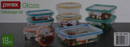 Snapware: 18PC Total Solution Pyrex Glass Food Keeper Set - Featuring Write N' Erase Lids - 18PC - 18-Piece Set