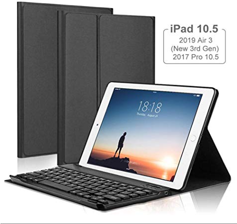 KINOEE Keyboard Case for iPad Pro 10.5",Compatible with New iPad Air 3 2019/ iPad Pro 10.5 - Detachable Keyboard with Pencil Holder Folio Cover for New iPad Air 10.5" Inch,Black