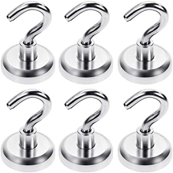 Lictin 75LB Magnetic Hooks-6pcs Super Strong Magnets Diameter 32mm Strong Magnetic Ceiling Hooks for Indoor or Outdoor Use Saving Your Space