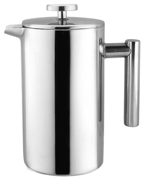 Bruntmor, KOBIA 34oz Double Wall 18/8 Steel French Coffee Press with Non Drip Spout & Double Filter