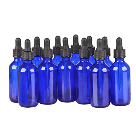 12 Pack,1oz 1 oz,Blue Glass Bottle Bottles with Black cap and Glass Droppers.Using for Essential Oils,Lab Chemicals,Colognes,Perfumes & Other Liquids.FREE 12 Chalk Labels