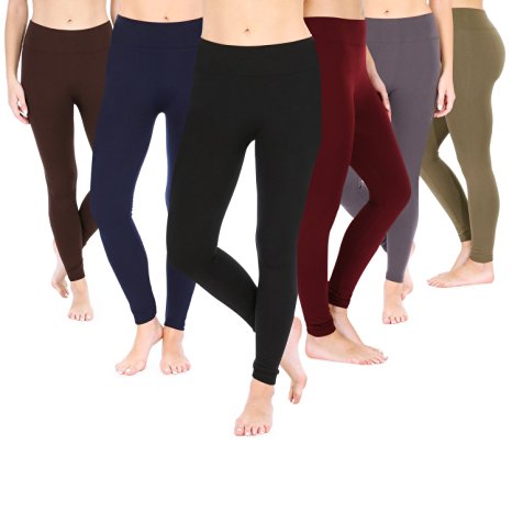 Posh by Anna® 6-Pack Seamless Leggings for Women - Assorted Colors - Best Fashion Tights w/ Comfort Fit - Great For Workouts Too - Full Length, Super Stretchy & Fleece Lined