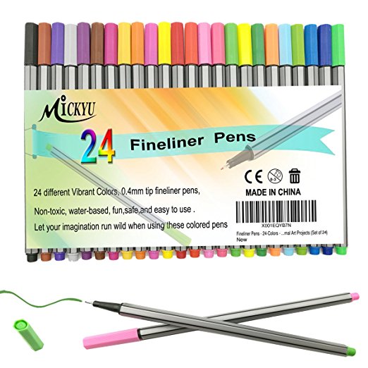 Fineliner Color Pens Set 24 Colors 0.4mm Line Drawing Markers Perfect for Adult Coloring Book (Set of 24)