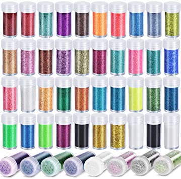 Teenitor 48 Colors Glitter Set, Fine Glitter for Resin, Arts and Craft Supplies Glitter, Festival Glitter Makeup Glitter, Cosmetic Chunky Glitter for Body Nail Face Hair Eyeshadow Lip Gloss Making