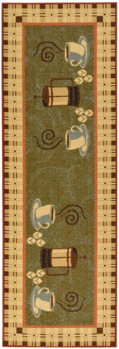 Ottomanson Siesta Collection Kitchen Coffee Cups Design (Machine-Washable/Non-Slip) Runner Rug, 20" x 59", Dark Olive Green