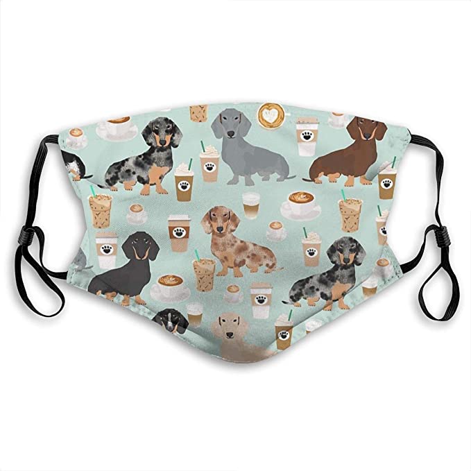 Dust Masks Full Face Mask Dachshund Coffee Latte Dachsie Doxie Dog Breed Cute Pattern For Weener Dog Lover Balaclavas Mouth Shield With 2 Replaceable Filters
