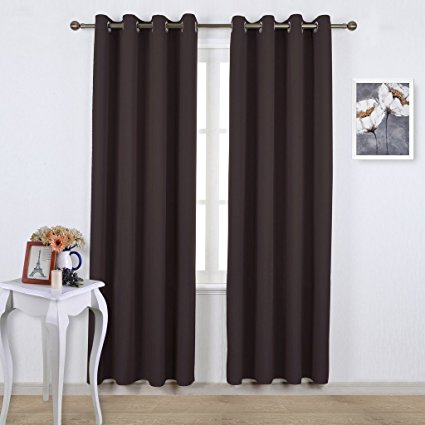 Nicetown Blackout Curtains Panels for Window - Home Fashion Machine Washable Ring Top Thermal Insulated Solid Blackout Draperies for Kid's Room (2 Panels, 52"W x 95", Toffee Brown)