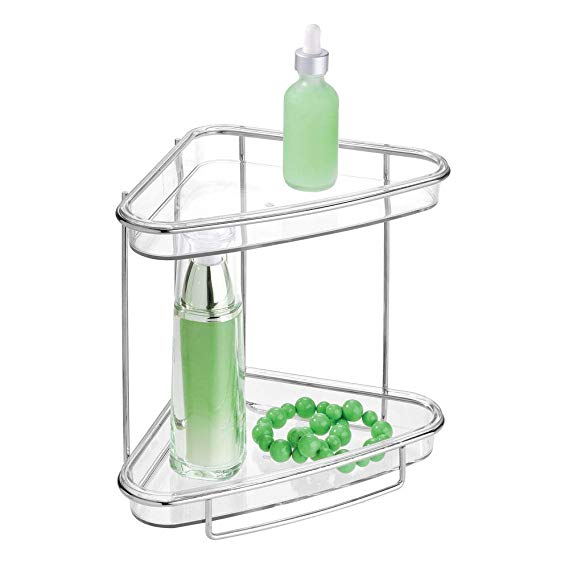 InterDesign Clarity 2-Tier Corner Shelf for Cosmetics and Toiletry Storage, Bathroom, Countertop, Desk, and Vanity