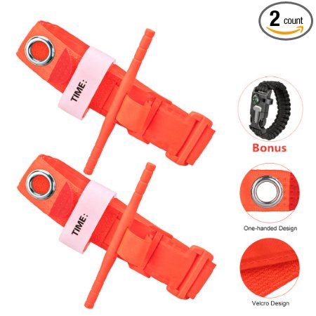 Tourniquet Set of 2- Single Hand Application First Aid Military Tactical Emergency Strap