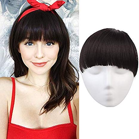 SARLA Clip on Bangs Fringe Hair Extensions Synthetic Hairpiece Hair Piece For Women Full Straight Fashion Stylish Cute Japan High Temperature Fiber(B7#black brown 4) …