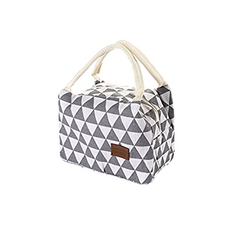 UINSTONE LUNCH BAG, WELL INSULATED & WATER-SLIDE COATING HAND BAG with Hook and Loop Strip (Grey Triangle)