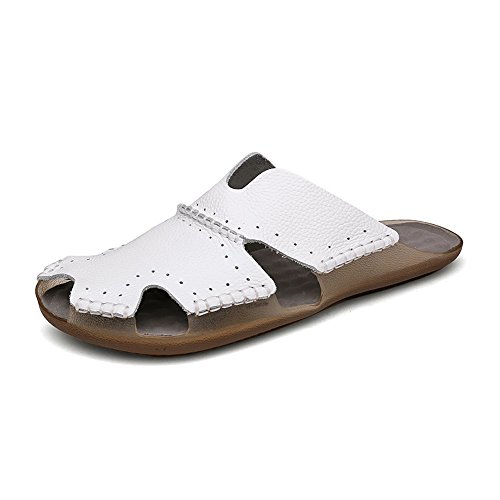 Aliwendy Men Casual Leather Beach Sandals Slippers Non-Slip Closed Toe Outdoor Summer Shoes