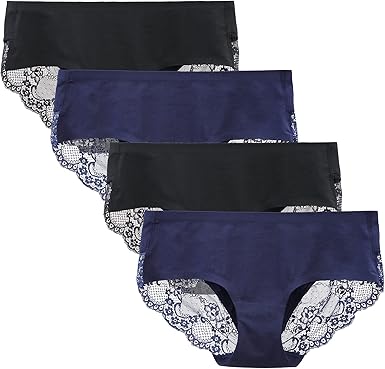 Women's 4 Pack Cotton Lace Coverage Seamless Brief Panty Underwear