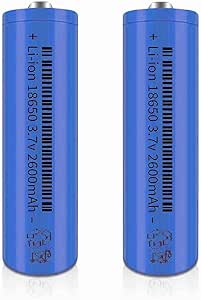 18650 Rechargeable Battery 2600mAh 3.7Volt Button Top 2 Pack 18650 Batteries for Headlamp LED Flashlight