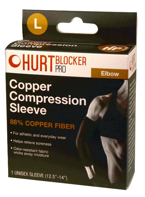 Hurt Blocker Pro Copper Compression Sleeve for Elbow- 88% Copper Fiber.
