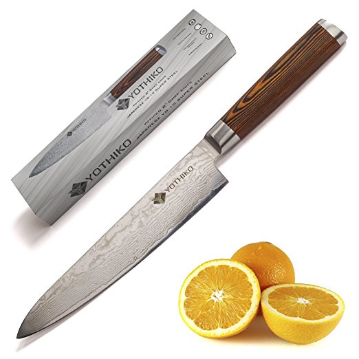 Yothiko 8 inch Chef Knife with Razor Sharp VG-10 Japanese Super Steel Blade – Multipurpose Kitchen Knife – Ergonomically Designed Pakkawood Handle – Rust and Corrosion Resistant
