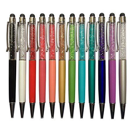 12pcs/pack MengRan® Bling Bling 2-in-1 Slim Crystal Diamond Stylus pen and Ink Ballpoint Pens (12 colors )