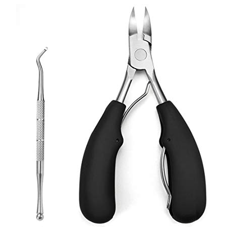 Toenail Clippers, Niuta Stainless Steel Nail Nippers Nail Clippers Lifter Set For Thick and Ingrown Toenail (Pedicure Clippers With Handle and Safety Cover) (Black)
