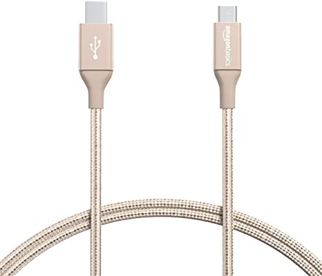 AmazonBasics Double Braided Nylon USB Type-C to Micro-B 2.0 Male Charger Cable | 3 feet, Gold