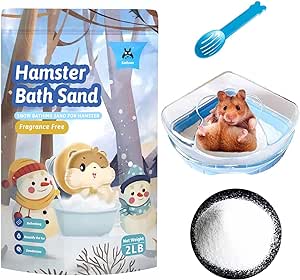 kathson Hamster Bathing Sand with Sandbox Bathroom, Small Animal Cleansing Potty Litter Dust Gerbil Grooming Sand Bath for Dwarf Hamster Gerbil Mouse(B)