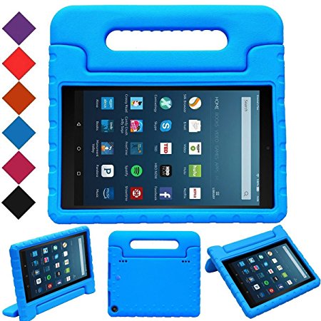 MENZO Case for All-New Fire HD 8 2017 - Shockproof Convertible Handle Light Weight Protective Stand Cover Kids Case for All-New Kindle Fire HD 8" 2017 Tablet, BLUE
