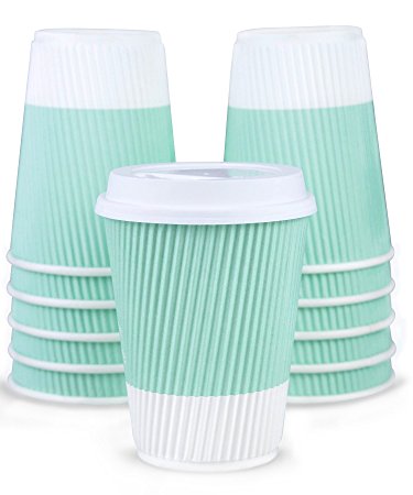 Premium Disposable Coffee Cups With Lids - (90) Durable 12 oz To Go Coffee Cups With Tight Resealable Lids Prevent Leaks! Sturdy, Insulated For Hot Beverages. Will Not Bend With Heat Or Burn Fingers!