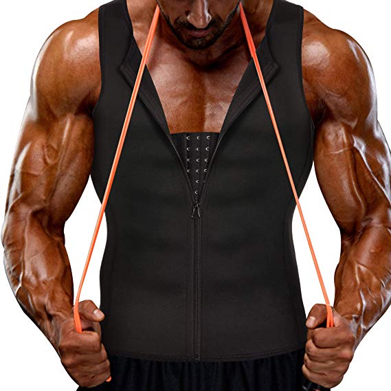 Voncheer Mens Slimming Body Shaper Vest Compression Sauna Sweat Waist Trainer Corset Shapewear with Zipper for Weight Loss
