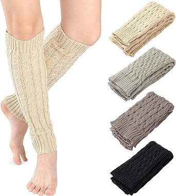 SATINIOR 4 Pairs Cable Knit Leg Warmers Lady Winter Knitted Crochet Long Legging Socks