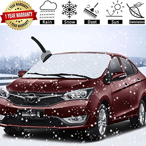 Car Windshield Snow Cover Waterproof /Windproof/Dustproof/Scratch Resistant Frost Guard Protector,Ice Cover for Most Cars/SUV,Design Protects Windshield and Wipers (KM-L08R-Y9PS)