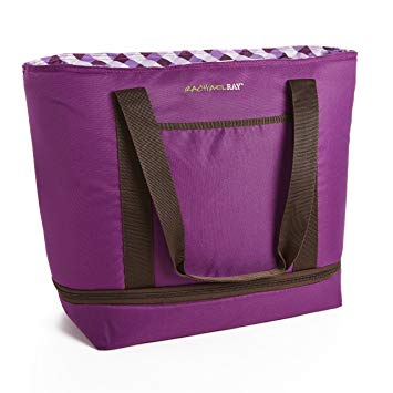 Rachael Ray Expandable Insulated Tote Bag, XL Capacity for Grocery Shopping/Entertaining, Purple Picnic Plaid