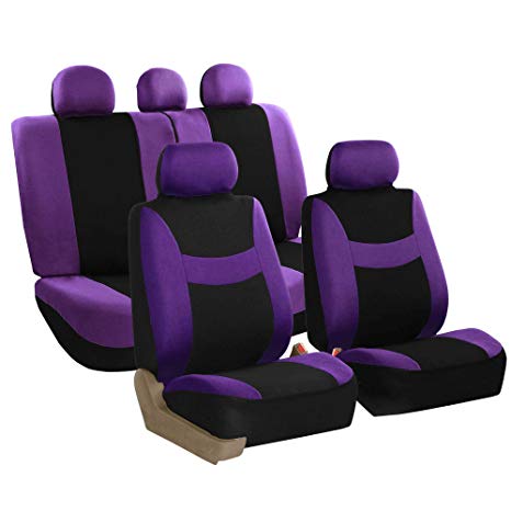 FH Group FH-FB030115-SEAT Light & Breezy Purple/Black Cloth Seat Cover Set Airbag & Split Ready- Fit Most Car, Truck, SUV, or Van