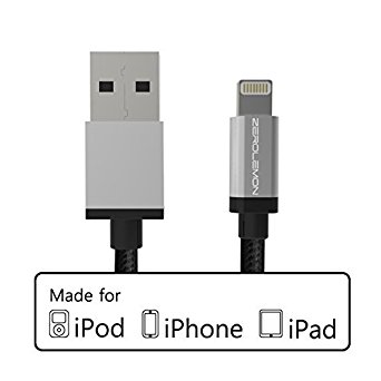 ZeroLemon Nylon Braided Lightning Cable[Apple MFi Certified], 3.2ft/1m Lightning to USB Sync Nylon Braided   Aluminum Cap Charging Cable for iPhone 7/6/6s/Plus/5/SE/iPad Mini/Air/Pro –Rugged Black