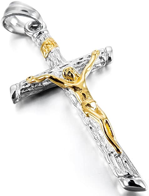 INBLUE Men's Stainless Steel Pendant Necklace Jesus Christ Crucifix Cross -with 23 Inch Chain