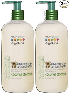Nature's Baby Organics Conditioner & Detangler, Coconut Pineapple, 16 oz (2-Pack) | Babies, Kids, Adults! Moisturizing, Gentle, Rich, Hypoallergenic | No Parabens, SLS, Glutens