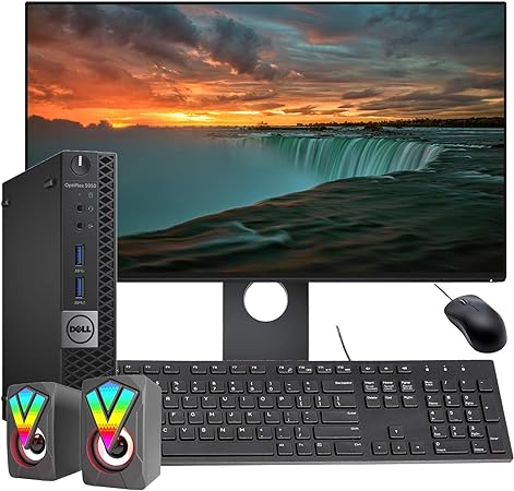 Dell OptiPlex 5050 Mini Desktop Computer, 24" FHD Monitor Bundle, RGB Speakers, PC Set, Intel Core i5-7600, 3.50-4.10GHz, 32GB RAM, 512GB SSD, DP Cable, Keyboard, Mouse, Windows 10Pro (Renewed)