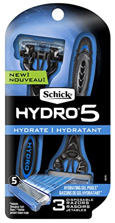 Schick Hydro 5 Mens Disposable Razor with Hydrating Gel Reservoir, Pack of 3 Disposable Razors