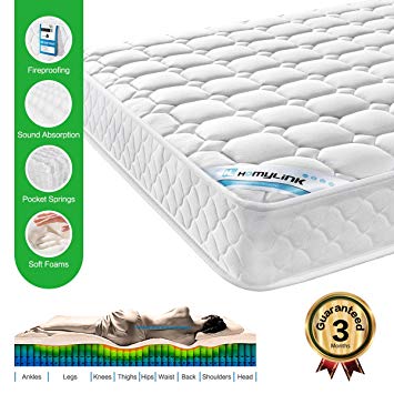 HomyLink 4.6 foot Double Mattress 3D Breathable Knitting Fabric Pocket Sprung Memory Foam 9-Zone Orthopaedic 190x135x20 cm