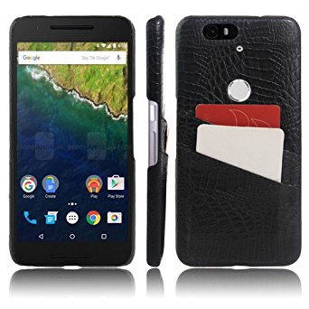 Nexus 6P Case,Yiakeng QSQ Super Leather Cover Card Slot Hard Case Shell Compatible for for Huawei Google Nexus 6P (Black)