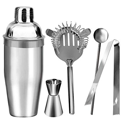 Color You Cocktail Shaker Set of Stainless Steel, Professional Bartender Kit & Bartending Supplies Bar Tools Barware - (5 Piece, Silver)