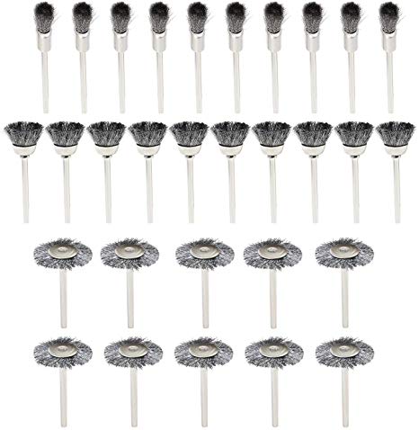 WiMas 30PCS Brass Steel Wheel Wire Brushes Polishing Pad Buffing Wheel Brushes Mixed Set for Rotary Tool
