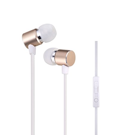 Woozik B820 In-Ear Noise Isolating Heavy Bass Headphones with Mic, Volume Control and Answer Button for Apple Iphone 6/6s and Android Galaxy (Gold)