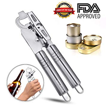 GiniHome Can Opener Manual, Food-Safe Stainless Steel Bottle Opener, Good Grips Can Opener, Easy Turn Safety, Great for Home Kitchen Camping Emergency Preparedness