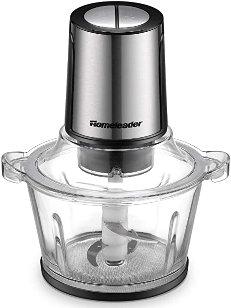 Food Chopper 8-Cup Electric Food Processor by Homeleader 2L Glass Bowl Blender Grinder for Meat Vegetables Fruits and Nuts 2-Speed Stainless Steel Motor and 4 Sharp Blades