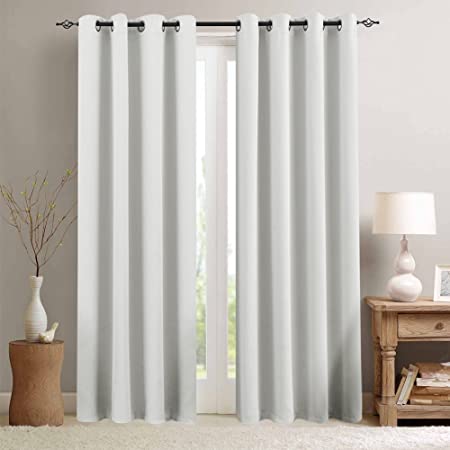 Moderate Blackout Curtains for Bedroom Room Darkening Window Curtain Panels for Living Room 95 inches Long Thermal Insulated Grommet Top Triple Weave Drapes, 1 Pair, Greyish White