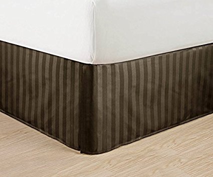 Wrinkle Free - Egyptian Quality STRIPE Bed Skirt - Pleated Tailored 14" Drop - All Sizes and Colors , Queen , Chocolate Brown